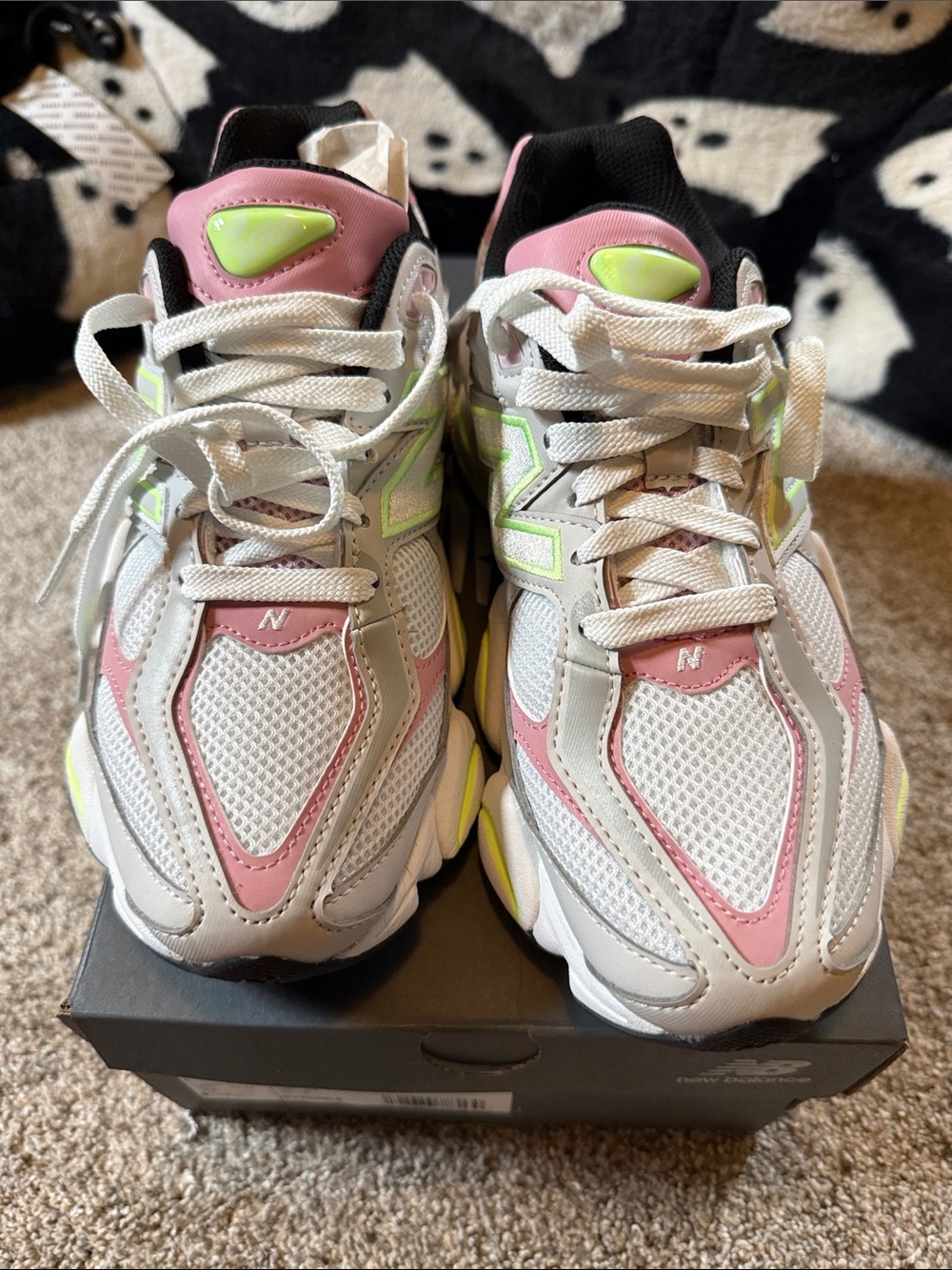 New Balance 9060 Women's White, Pink & Neon Athletic Sneakers 7.5